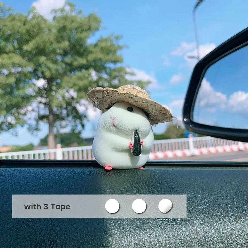 Cute Hamster with Straw Hat Car Ornament,Car Decoration Auto Interior Dashboard Premium Automotive Accessory