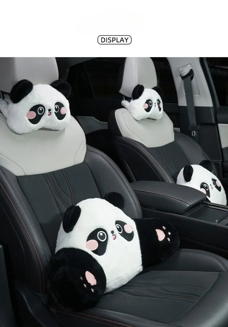 Car Headrest Neck Protection Pillow Cute Plush Panda Backrest in the Lumbar