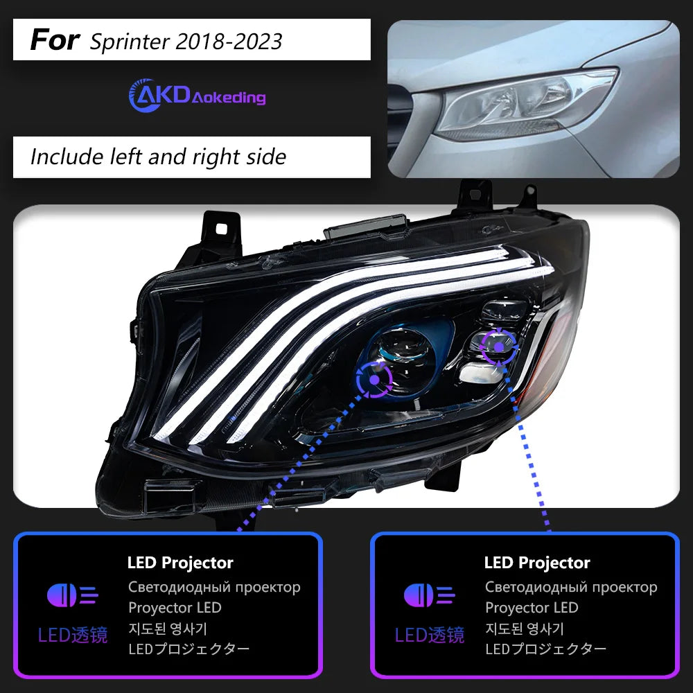 AKD Car Lights for Benz Sprinter Headlight Projector Lens 2018-2025 front Maybach Style Head Lamp DRL Automotive Accessories