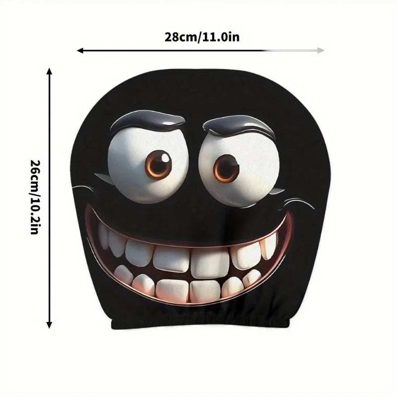 2 pcs Funny Big-Eyed Cartoon Print Car Headrest Cover Interior Auto Protector