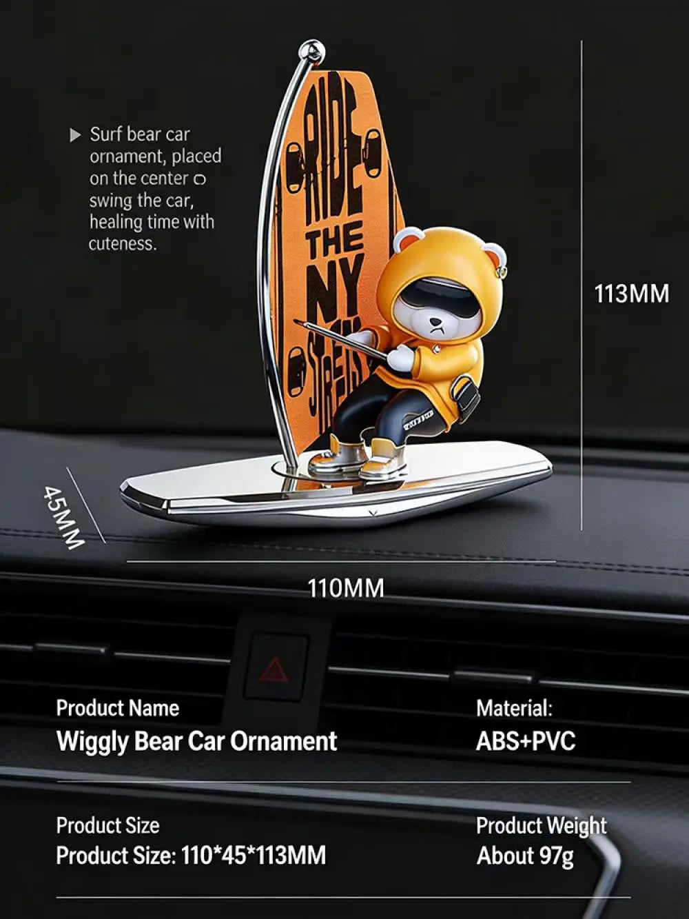 Car Dashboard Ornament Automatic Swing Surfing Bear Center Console Creative Auto Premium Automotive Accessory