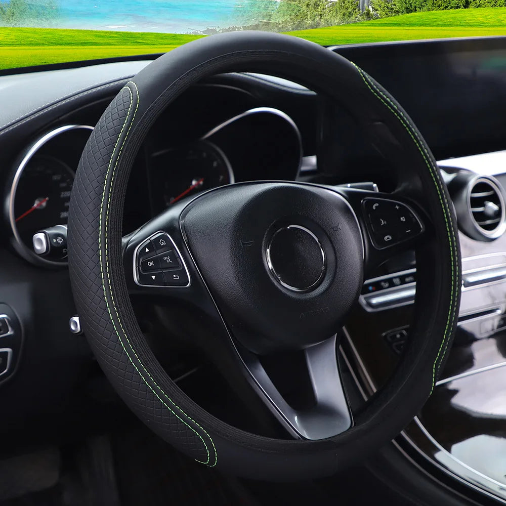 1pc Steering Wheel Cover Breathable Leather Anti Slip PU Leather Steering Covers