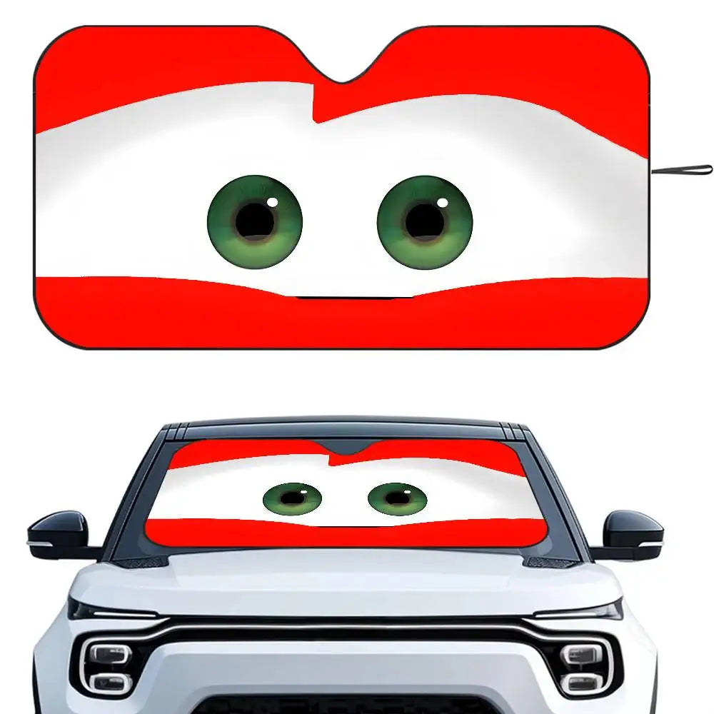 Cartoon Car With Cute Eyes Car Sun Shade Windshield Foldable Three-layer