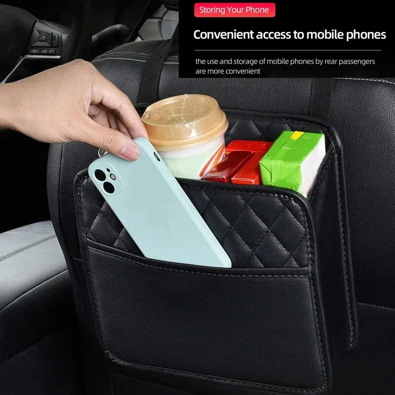 Multifunctional Car Seat Storage Bag Leather Auto Organizer Garbage Interior