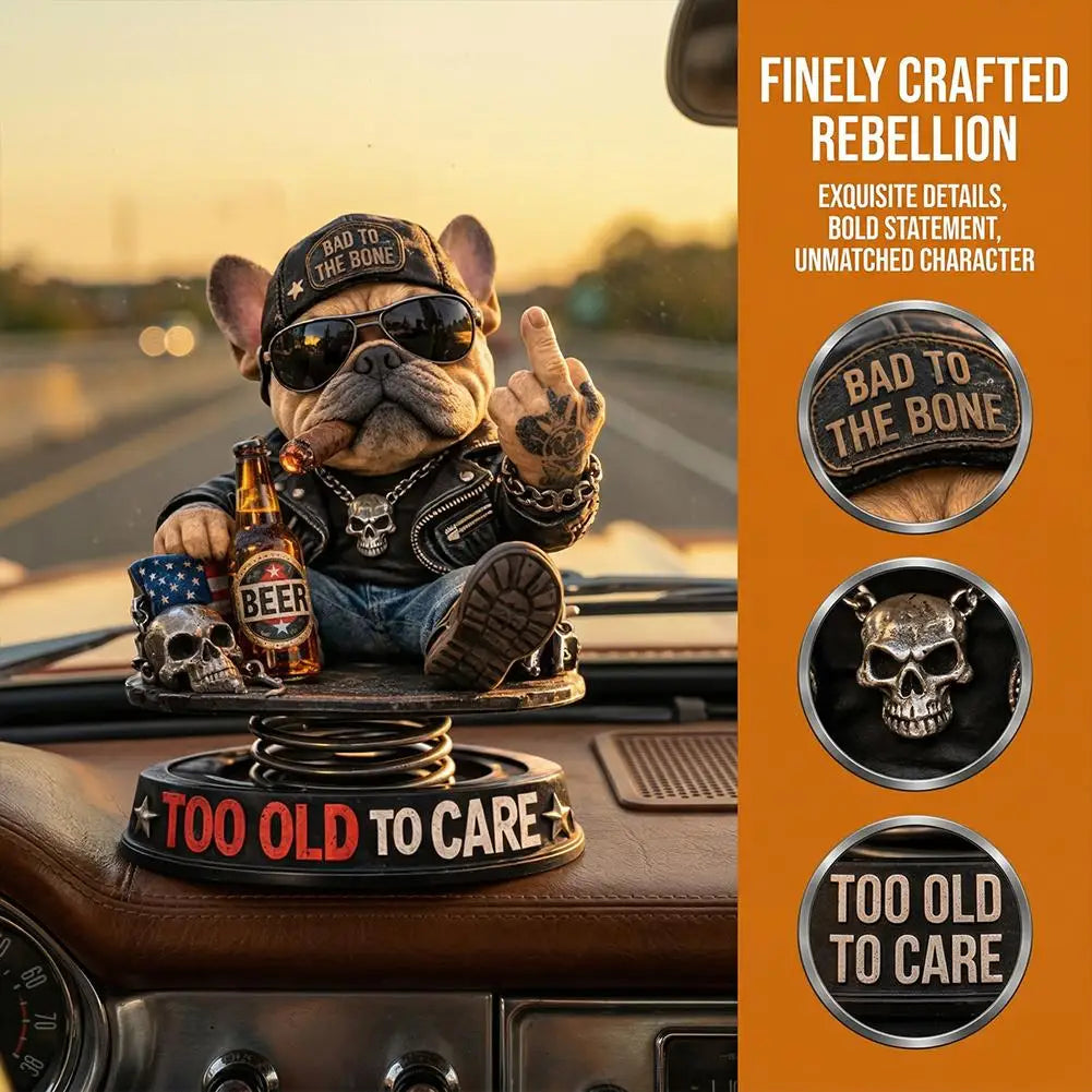 Biker Bulldog Dashboard Ornament Spring Shaking Design 105cm Tall Cold Cast Premium Automotive Accessory