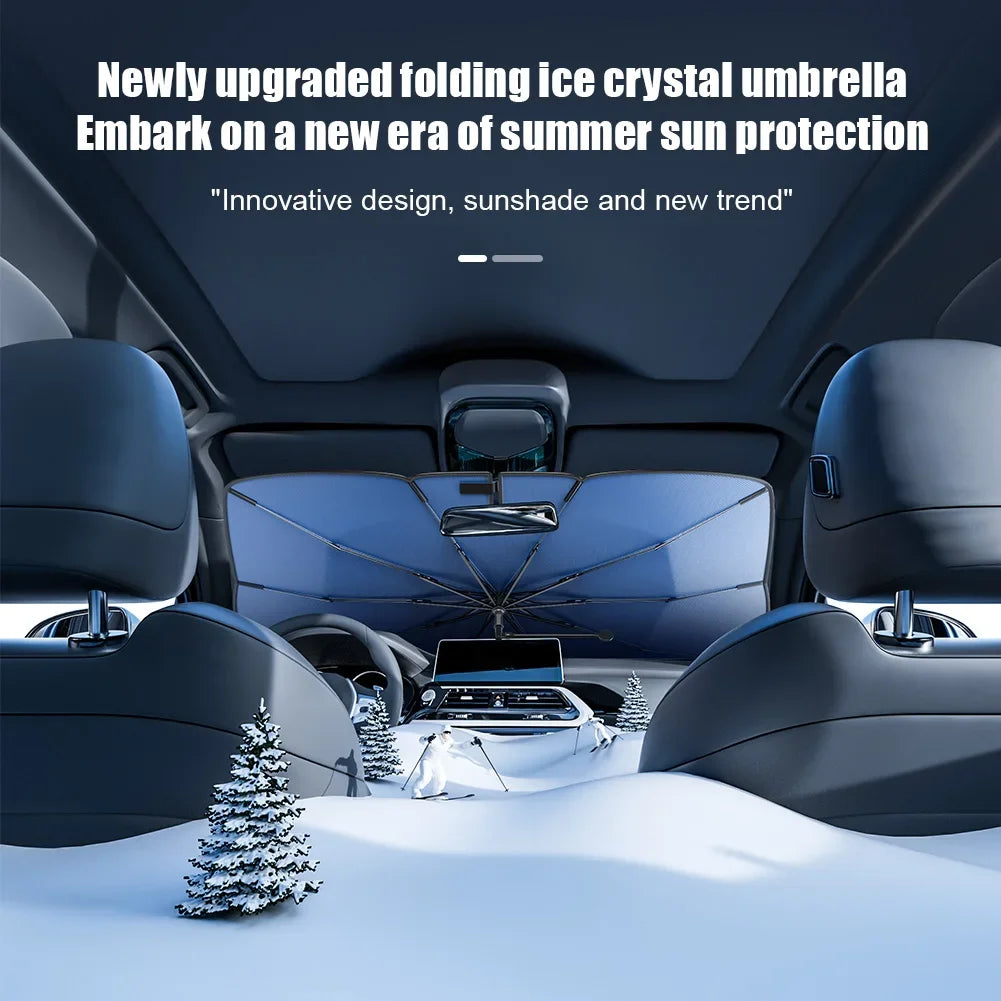 Car Sunshade Windshield Umbrella with 360° Rotation Bendable Handle Front Window