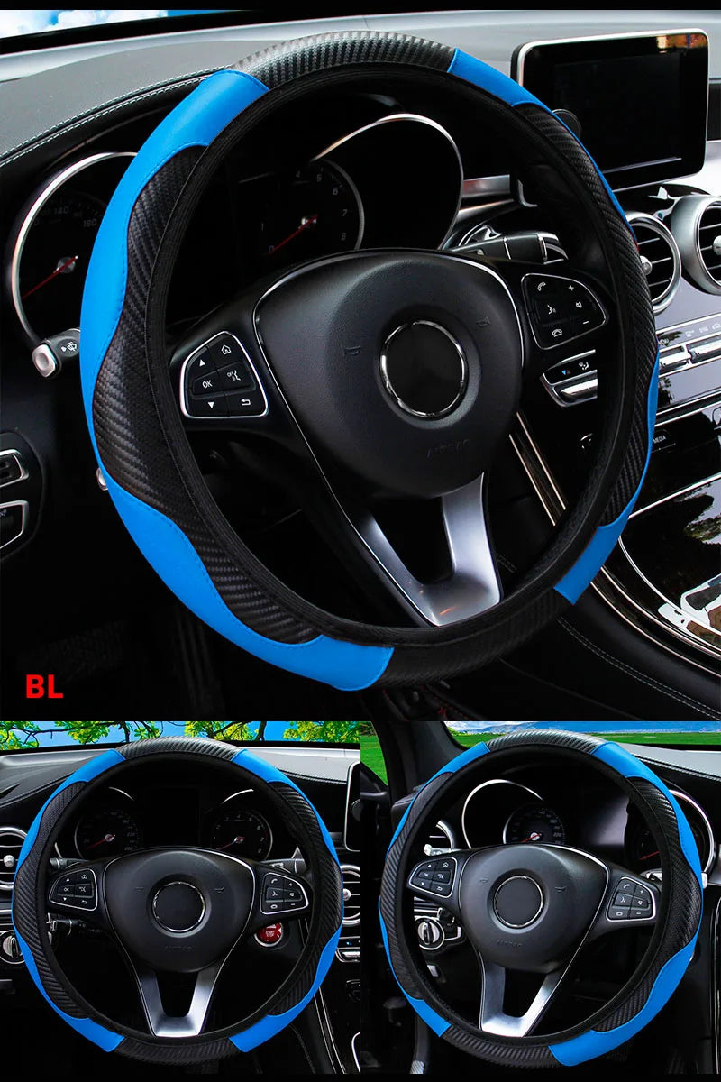 Car Steering Wheel Cover Breathable Anti Slip PU Leather Steering Covers