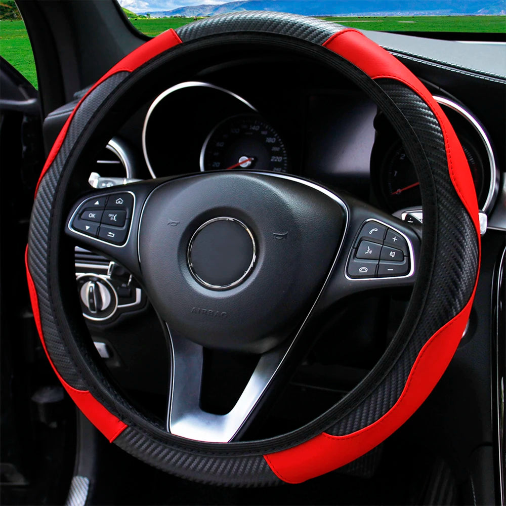Steering Wheel Cover Carbon Fiber Leather Car without Inner Ring