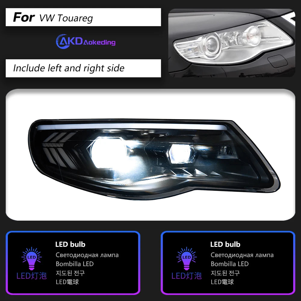 AKD Head Lamp for VW Touareg LED Headlight 2007-2010 Headlights Touareg DRL Turn Signal High Beam Angel Eye Projector Lens