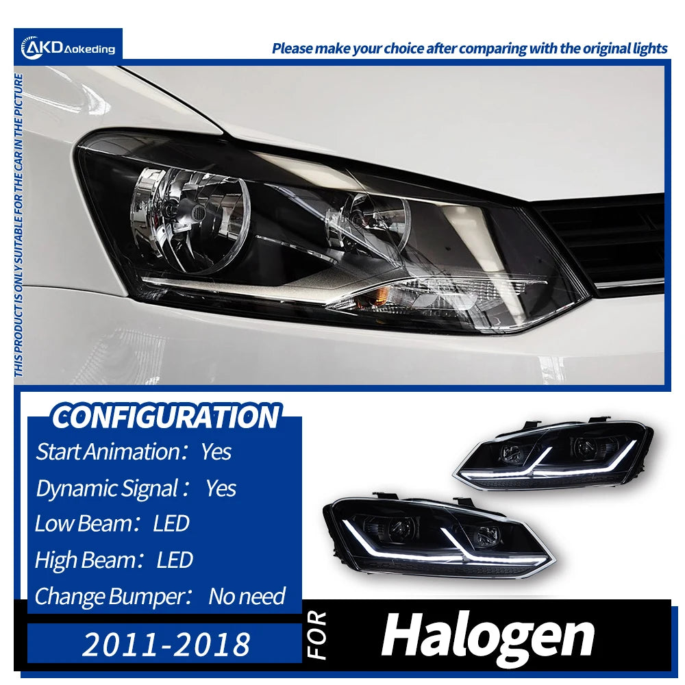 AKD LED Car Lights for VW Polo Headlight  2011-2017 Volkswagen Vento LED Projector Lens Head Lamp DRL Hid Head Lamp Bi Xenon Beam Accessories