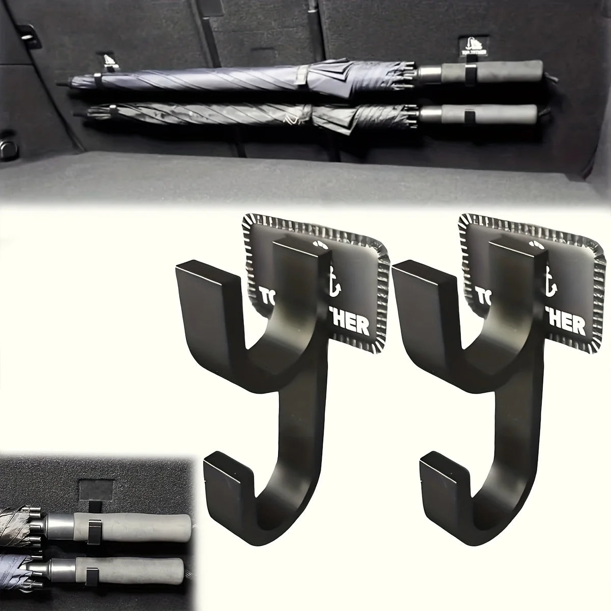 Lot of 2 Car Umbrella Hooks Trunk Hangers Universal for Sedans with No-Drill SUV