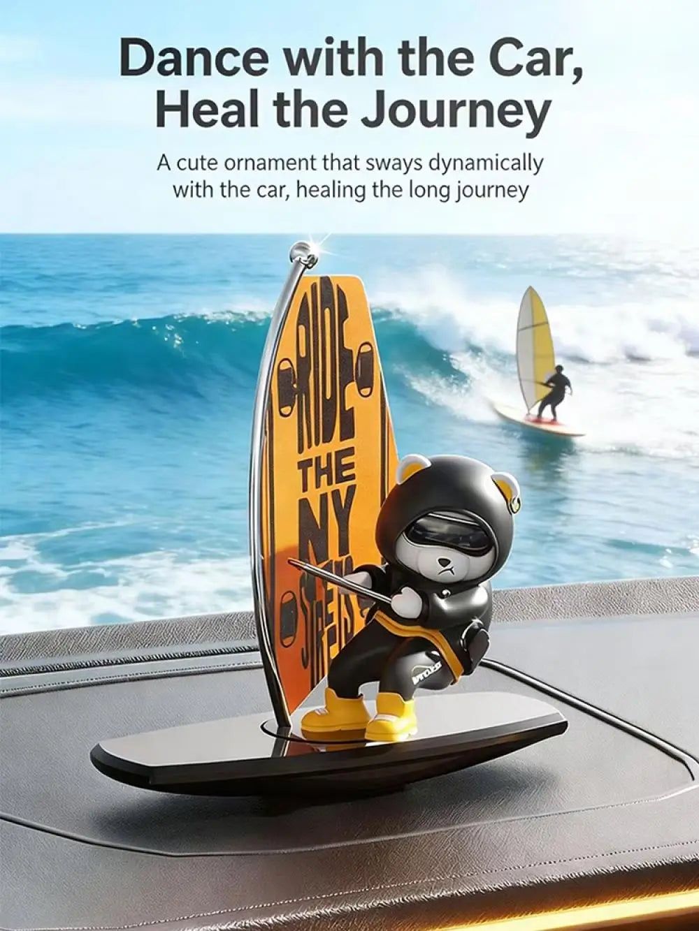 Car Dashboard Ornament Automatic Swing Surfing Bear Center Console Creative Auto Premium Automotive Accessory