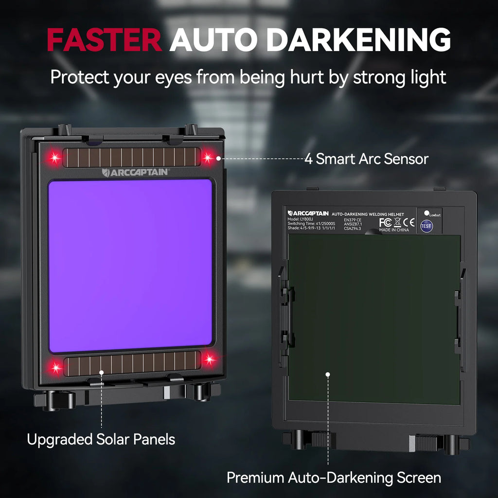 Auto Darkening Welding Helmet - ARCCAPTAIN With 180° Side View 4 Arc Sensor 1/1/1/1 True Color Welding Helmet For ARC MIG TIG CUT