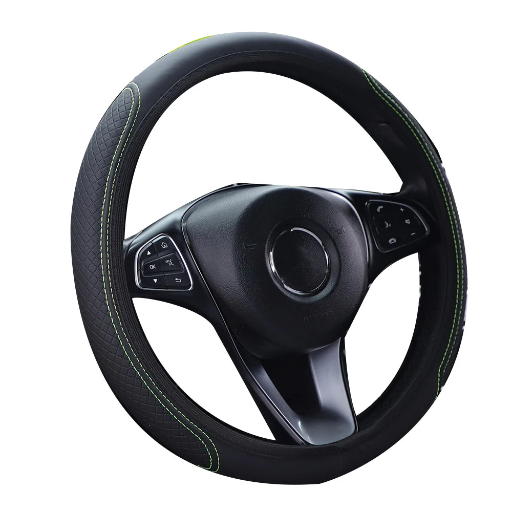 1pc Steering Wheel Cover Breathable Leather Anti Slip PU Leather Steering Covers