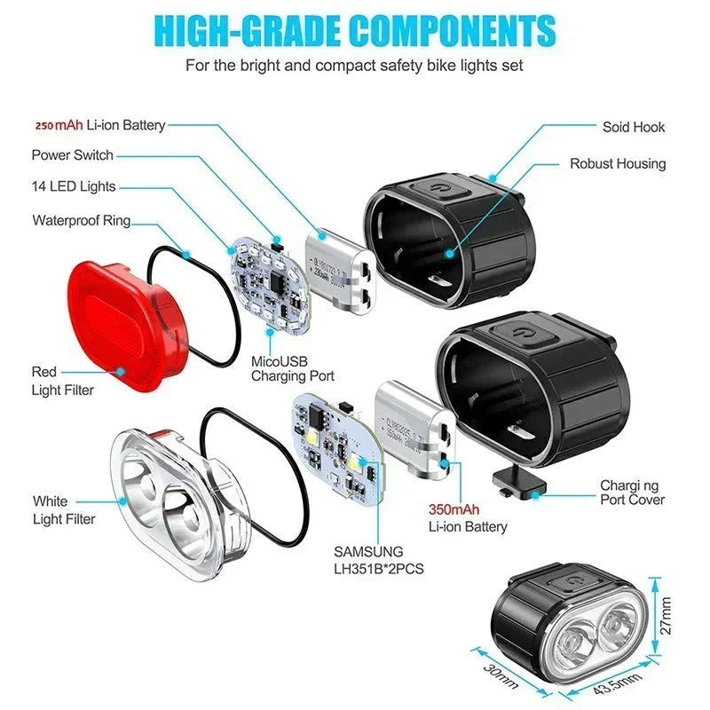 Cycling Bicycle Front Rear Light Set Bike Type C Rechargeable Flashlight Light MTB Waterproof Taillight LED Lantern Bike Parts
