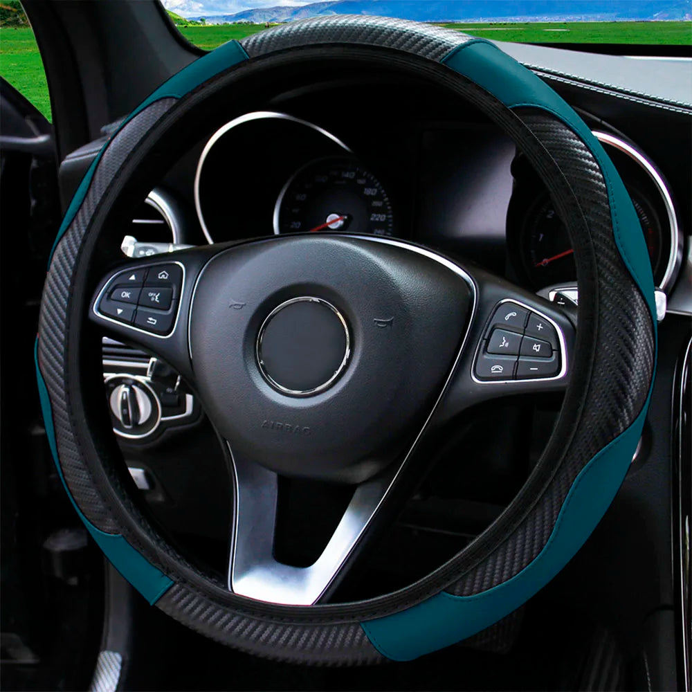 Steering Wheel Cover Carbon Fiber Leather Car without Inner Ring
