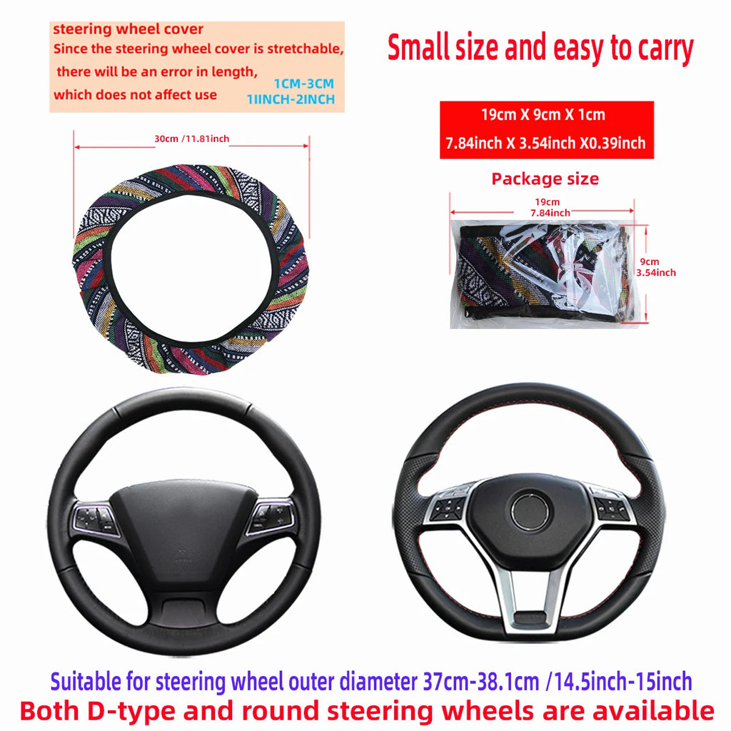 Steering Wheel Cover Breathable Cotton-Like Fabric Rimless Car Decoration