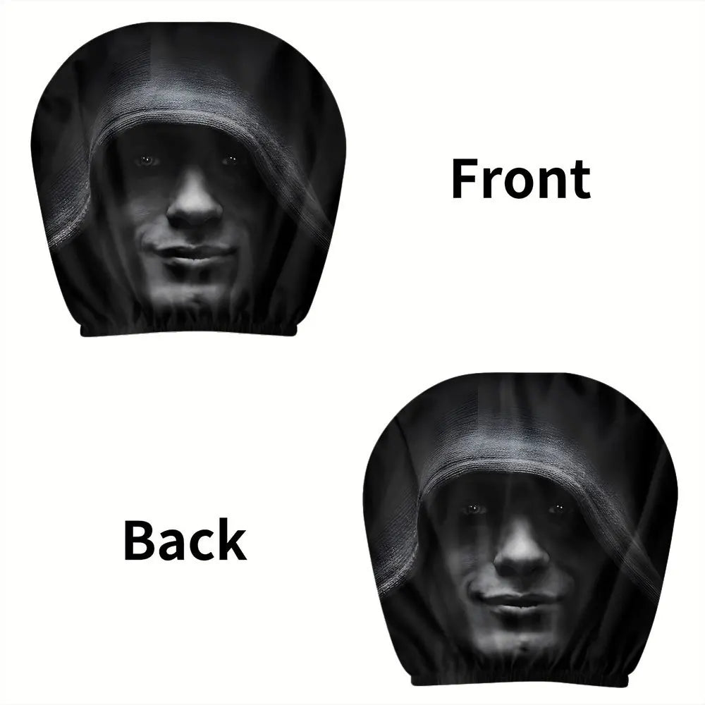 2pcs Dark Aesthetic Mysterious Portrait Print Car Headrest Covers Fit Interior
