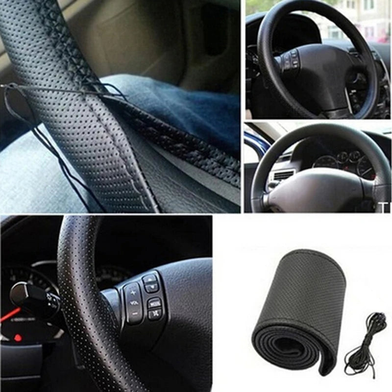 Car Steering Wheel Cover Needles And Braid Thread Artificial Leather Car Covers