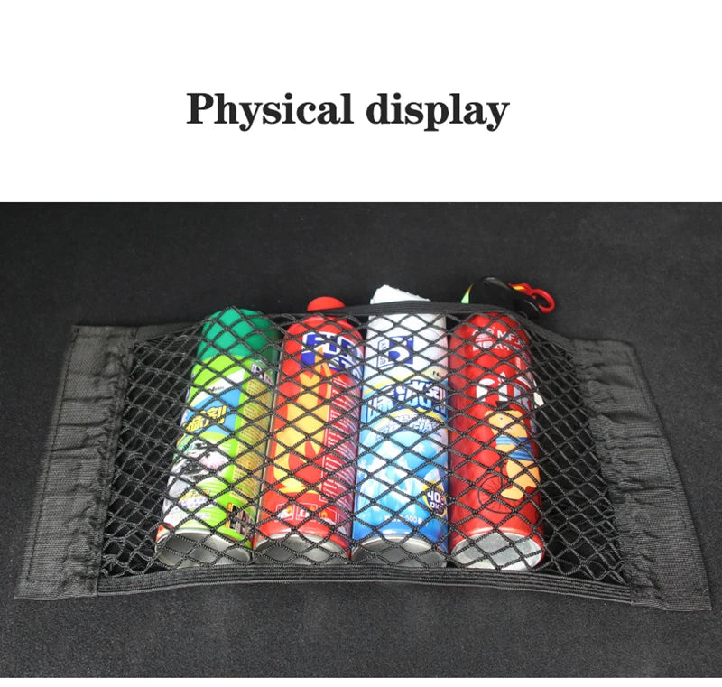 Car Seat Back Organizer Trunk Net Mesh Pocket Elastic String Magic Sticker