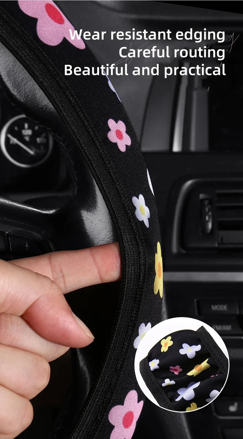 Car Steering Wheel Cover Flowers Print Anti-slip Universal Auto Steering Wheel