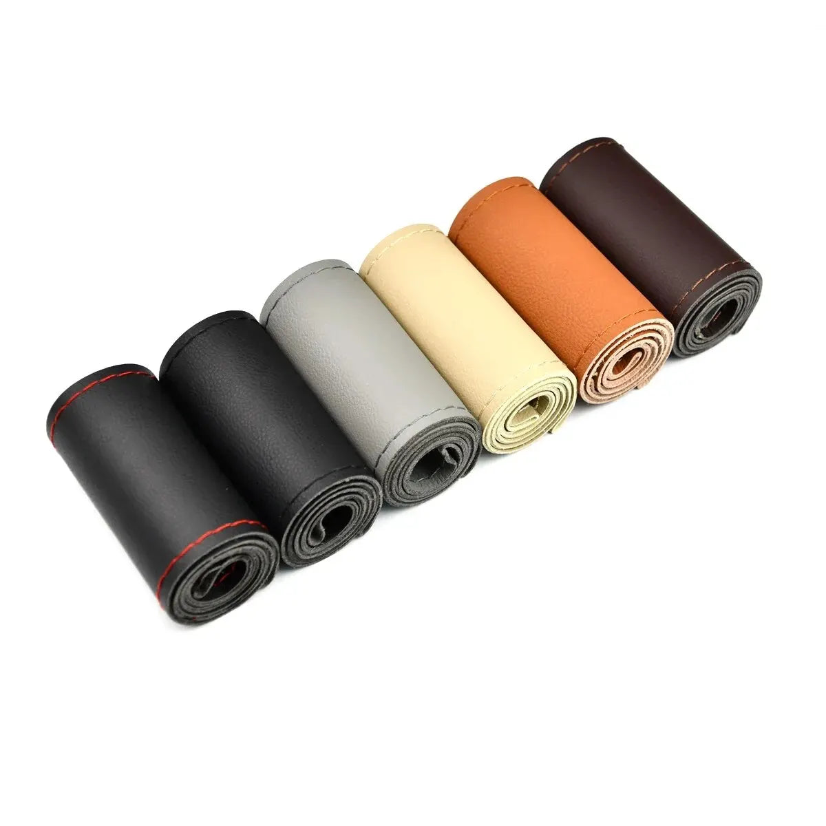 Universal Leather Car Steering Wheel Stitch On Wrap Cover Fit for 38cm 14" DIY