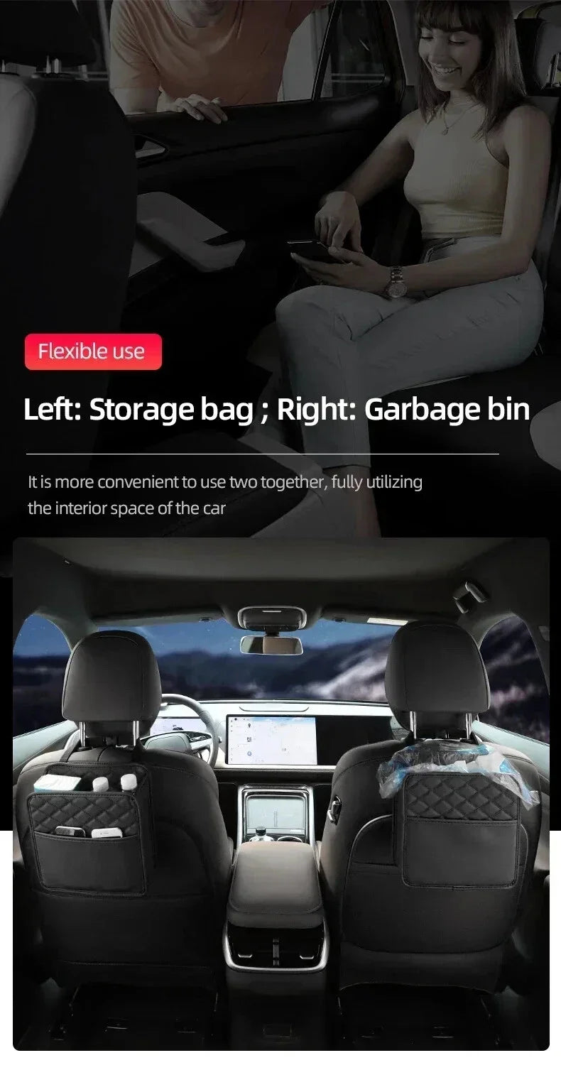 Multifunctional Car Seat Storage Bag Leather Auto Organizer Garbage Interior