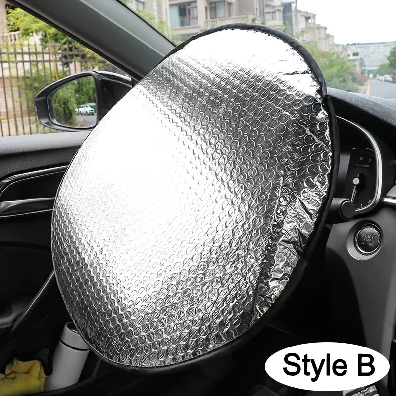 Car Steering Wheel Sun Shade Double Thick Sun Protection Foldable Anti-uv