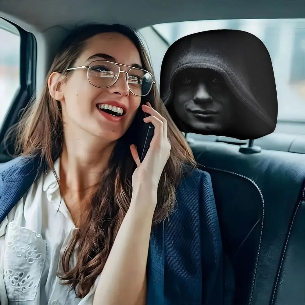 2pcs Dark Aesthetic Mysterious Portrait Print Car Headrest Covers Fit Interior