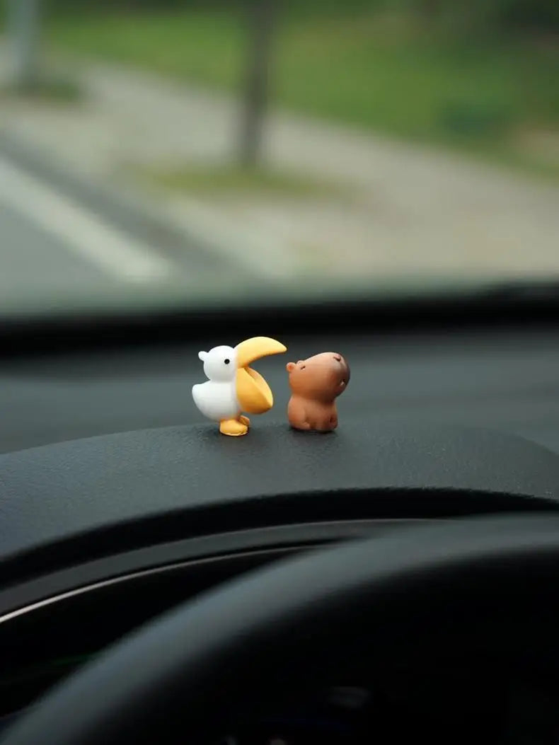 Cute Cartoon Capybara With Duck Mini Car Dashboard Ornament No Eating Colleagues Premium Automotive Accessory