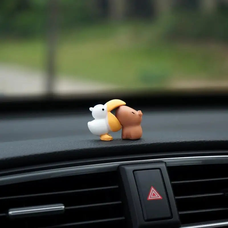 Cute Cartoon Capybara With Duck Mini Car Dashboard Ornament No Eating Colleagues Premium Automotive Accessory