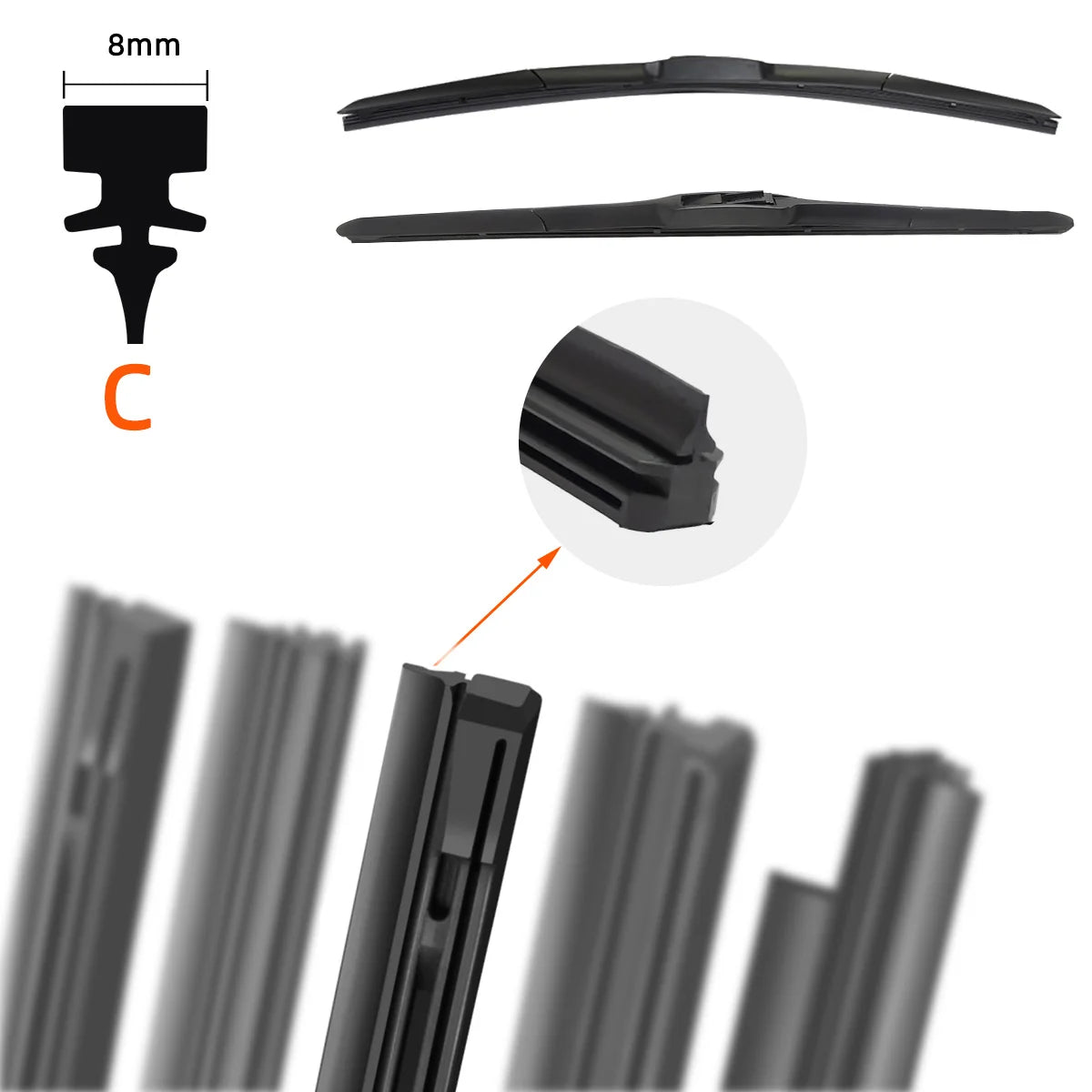 Car Wiper Rubber Strips Refill Blade Replacement Parts All Types Seasons Premium Automotive Accessory