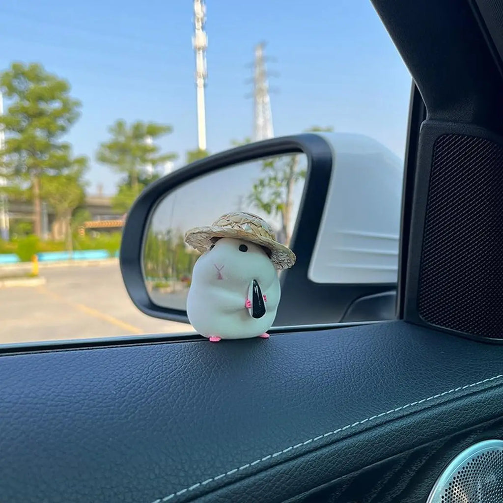 Cute Hamster with Straw Hat Car Ornament,Car Decoration Auto Interior Dashboard Premium Automotive Accessory