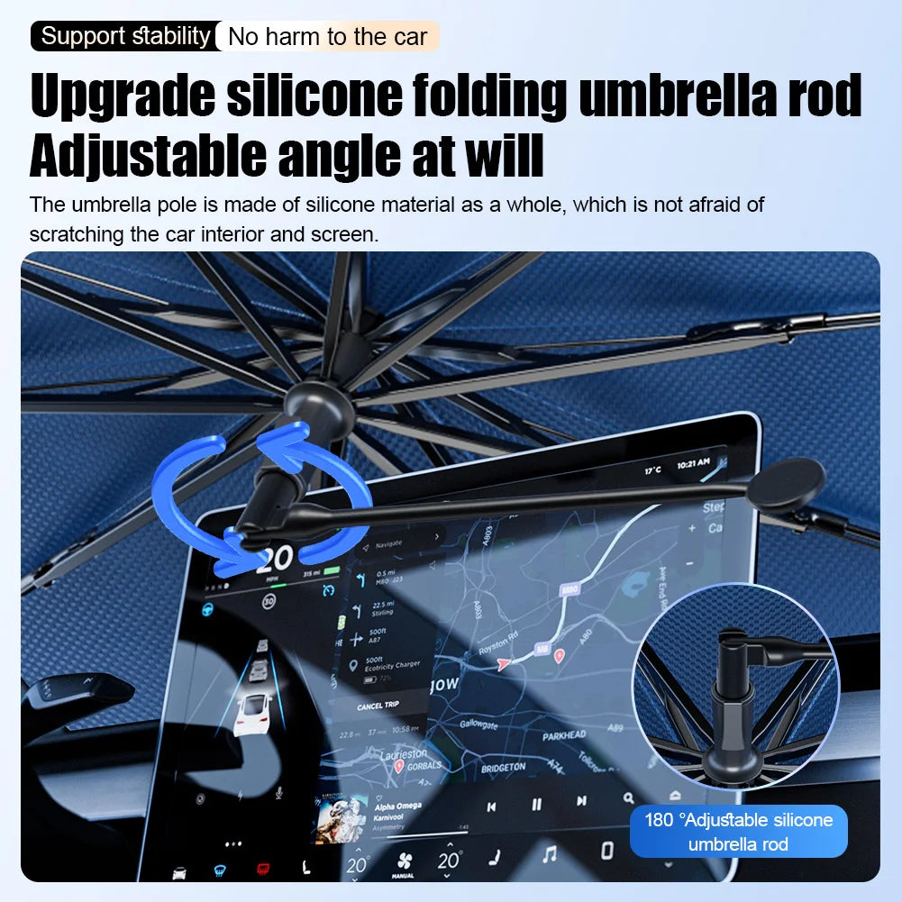 Car Sunshade Windshield Umbrella with 360° Rotation Bendable Handle Front Window