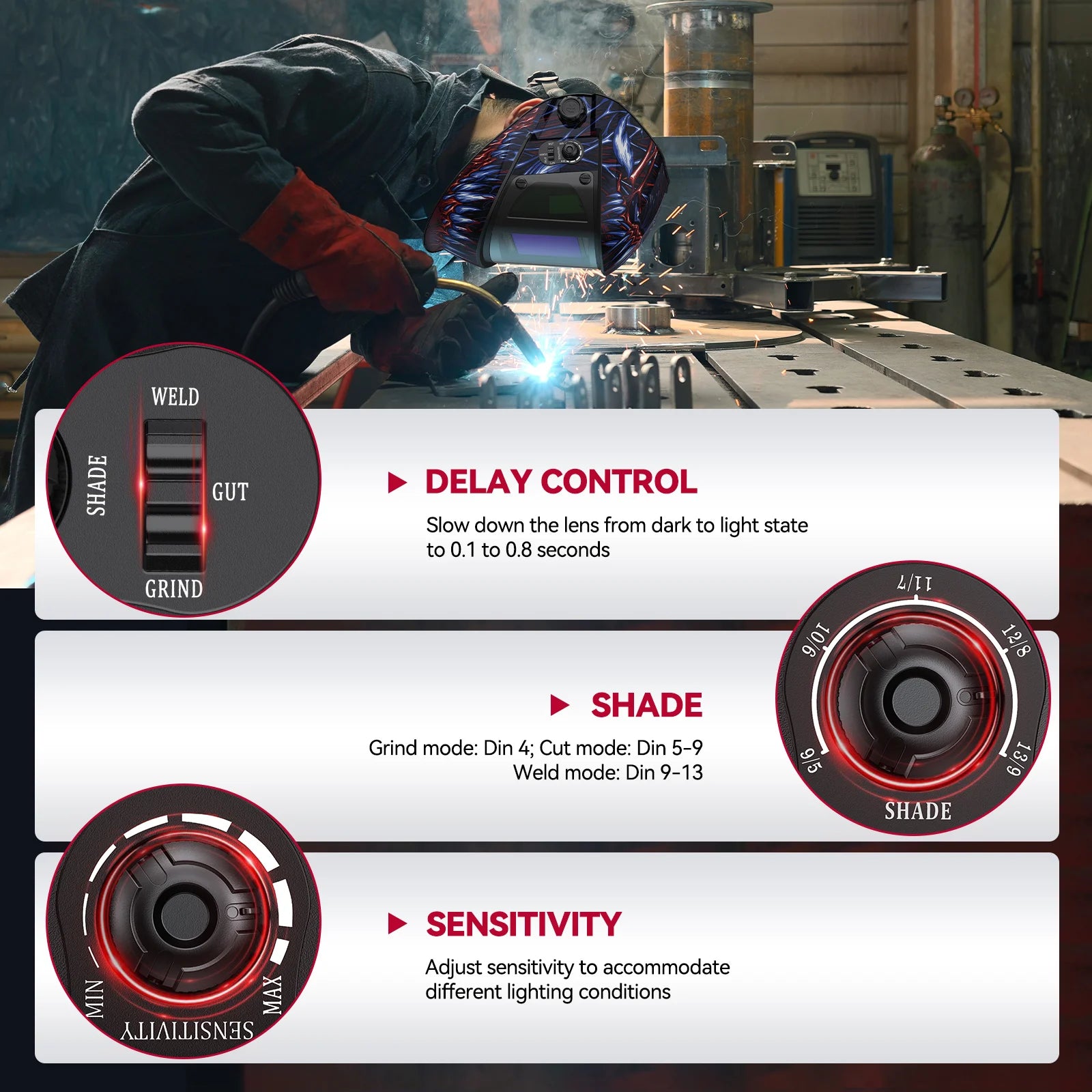 ARCCAPTAIN Welding Helmet Auto Darkening 4 Arc Sensor With 180° Panoramic Side View True Color Welding Mask ARC MIG MAG TIG CUT