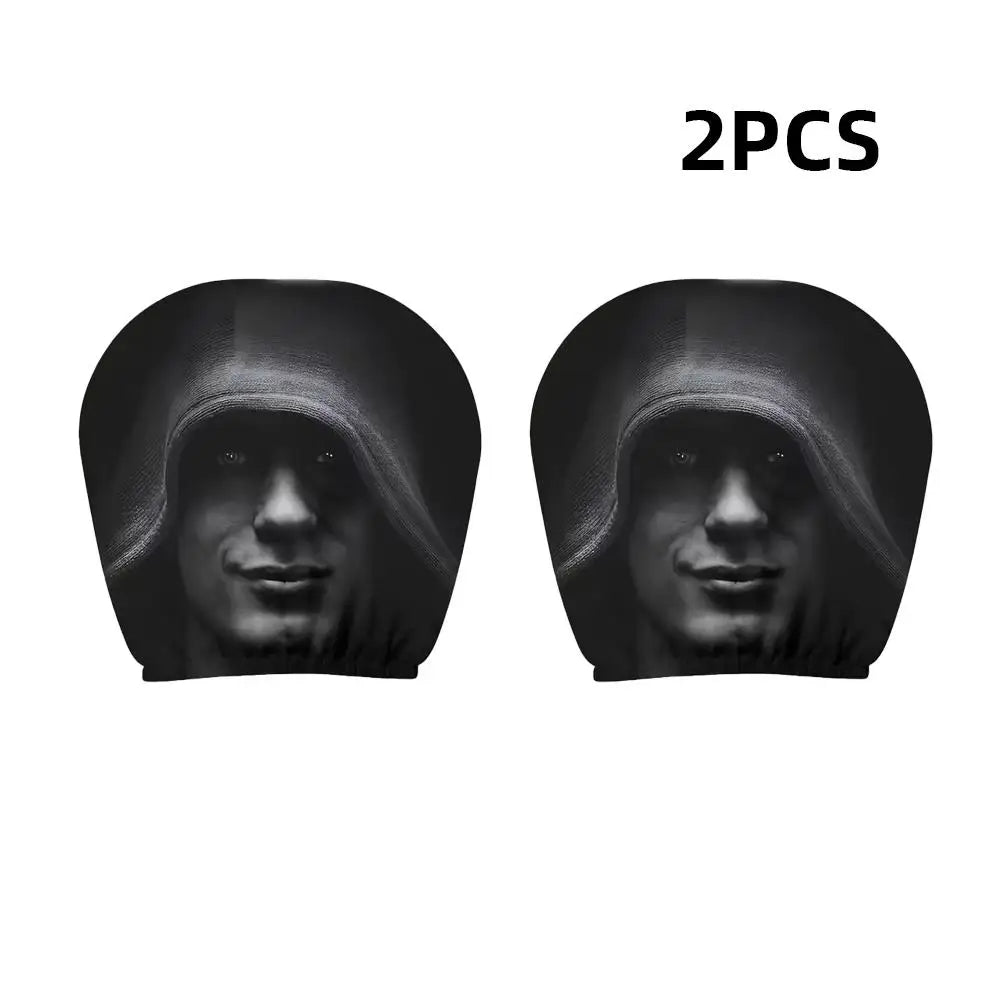 2 PCS Horror Face Print Car Headrest Covers Funny Scary Elastic Seat Interior