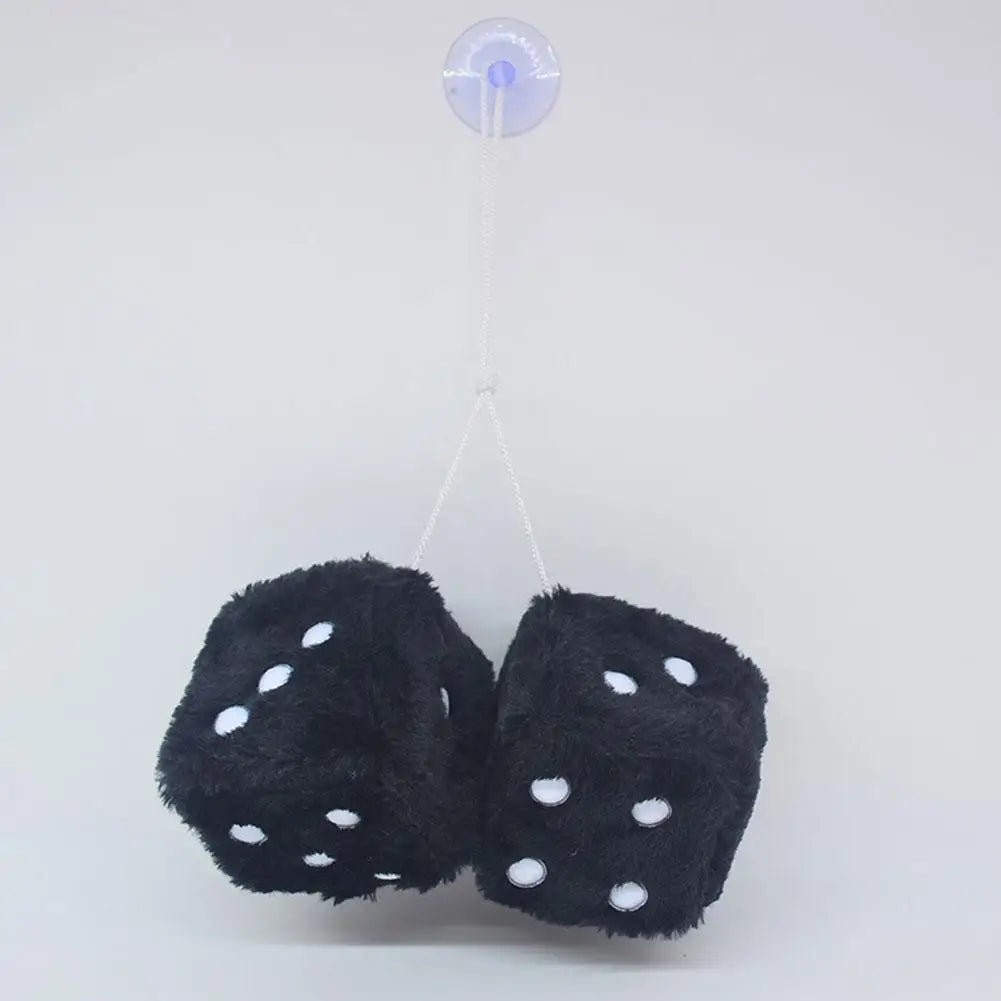 Big Long Hair Hot Stamping Dot Dice Plush Toy Cube Pendant Car Ornament Sieve Premium Automotive Accessory