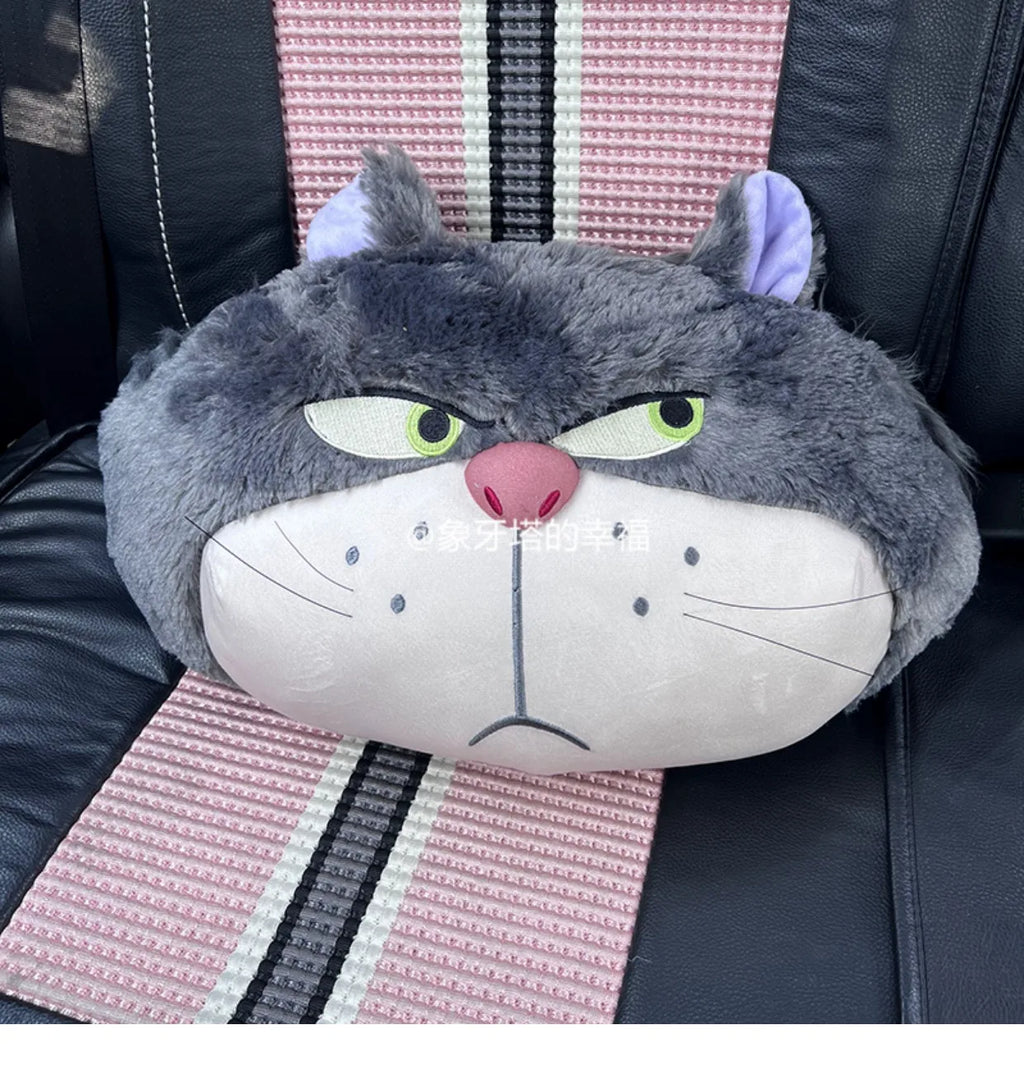 Cute Lucifer Cat Headrest Seat Belt Cover Cartoon Stuffed Anime Cinderella Bad