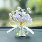Crystal Glass Rose Dashboard Ornament Elegant Home,/Bedroom/Car Decor, Festive Premium Automotive Accessory