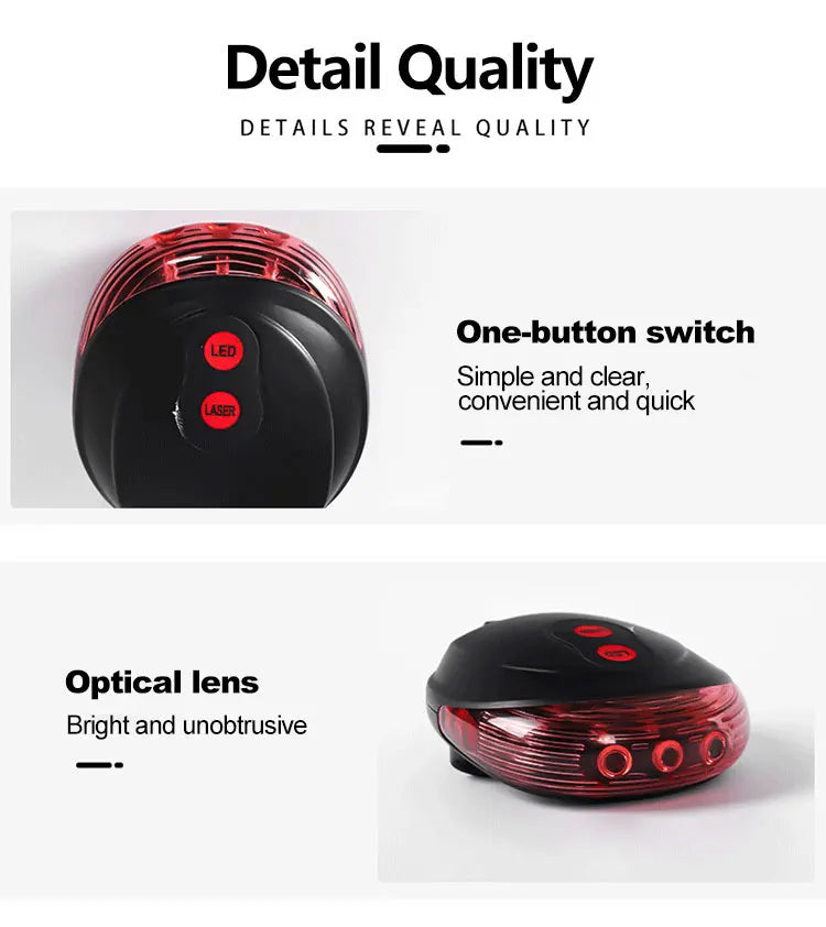 5 LED Bicycle Tail Lamp Night Riding Red Safety Warning Light Bike Tail Light Waterproof Outdoor Cycling Taillights
