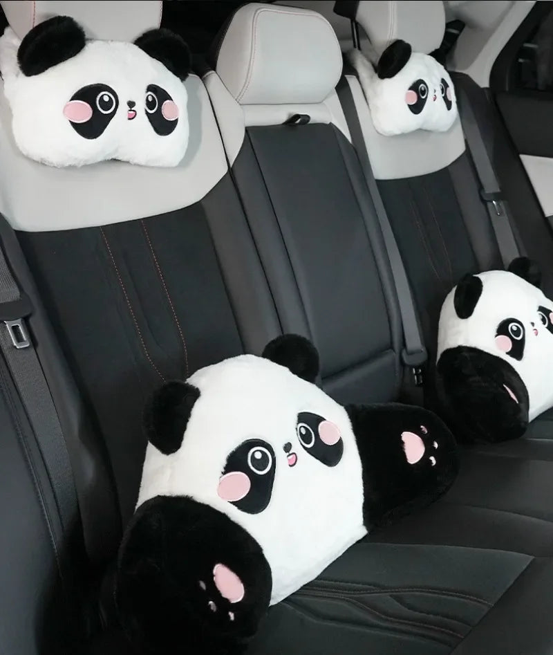 Car Headrest Neck Protection Pillow Cute Plush Panda Backrest in the Lumbar