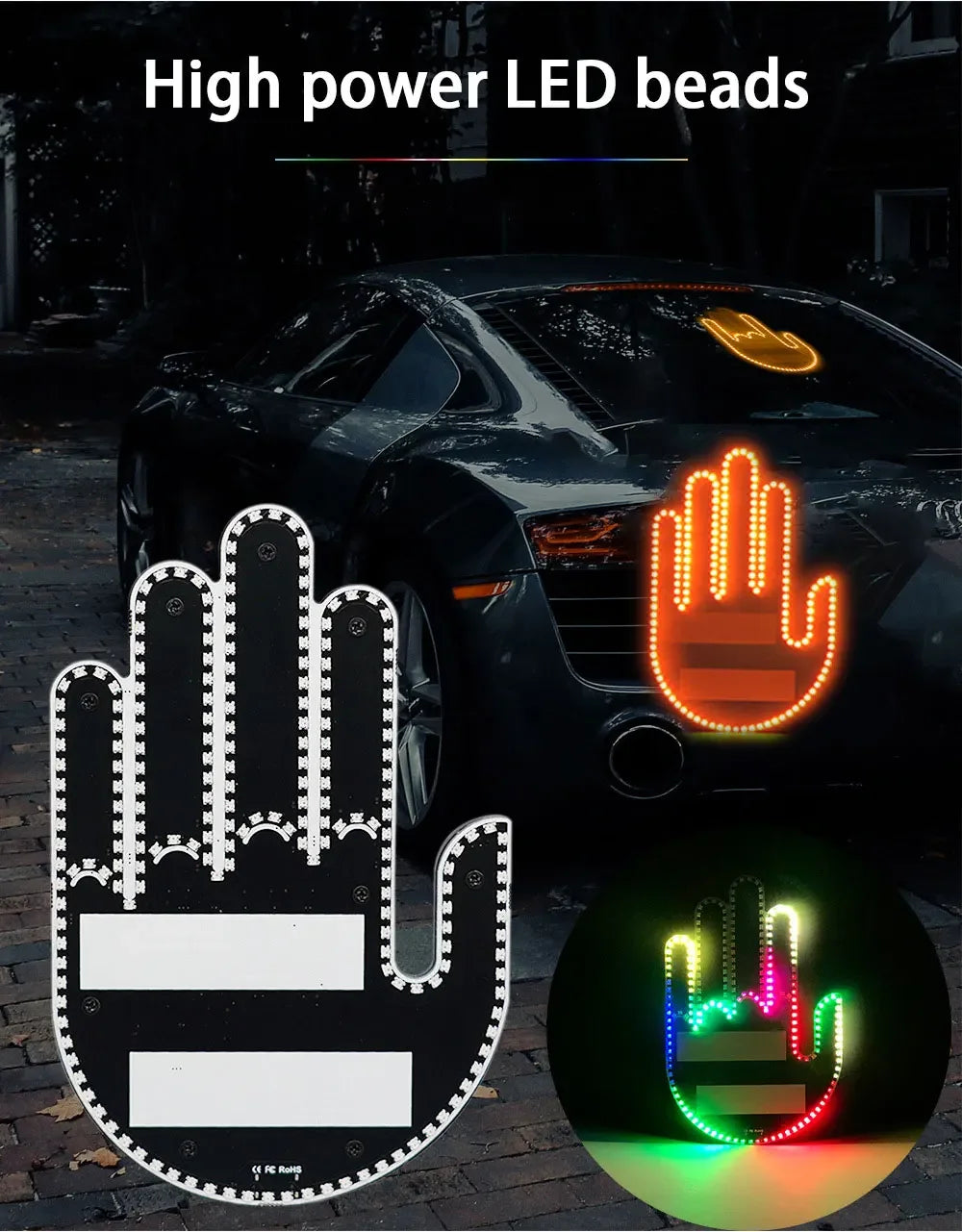Car Finger Light With Remote Control Cool Funny Led Lighting Road Rage Middle Premium Automotive Accessory