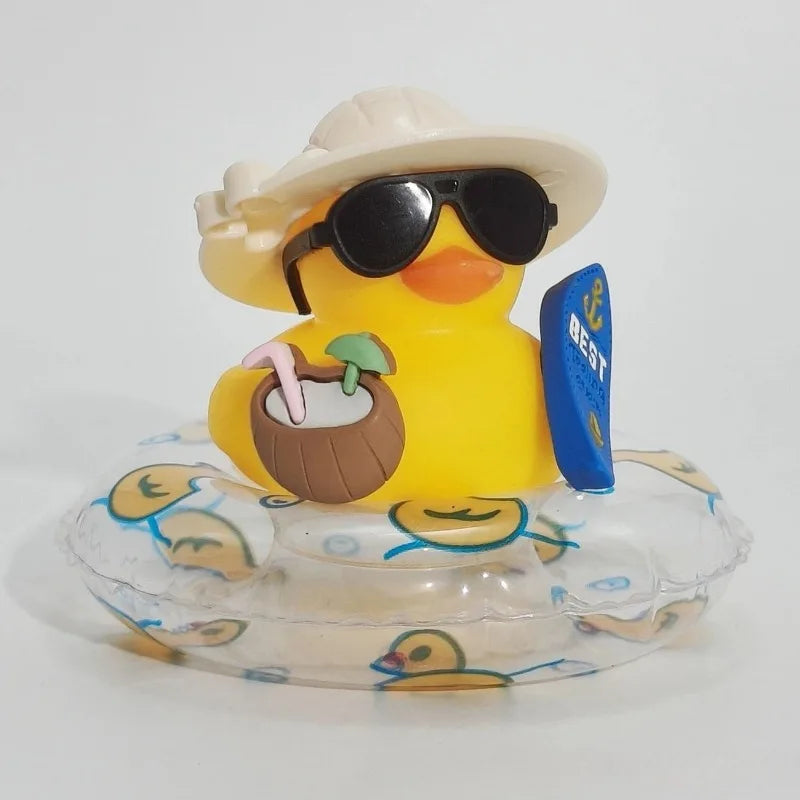 New! Car Dashboard Ornaments Summer Little Yellow Duck Coconut Skateboard Hat Premium Automotive Accessory
