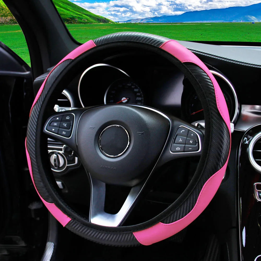 Steering Wheel Cover Carbon Fiber Leather Car without Inner Ring