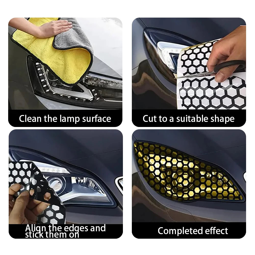 Car Tail Light Lamp Stickers 48cmx30cm Car Honeycomb Stickers Universal Auto Stylish Tail Lights Film Protector Car Accessories