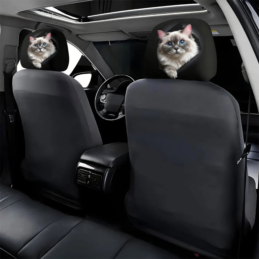 Cute Ragdoll Cat Covers 2 pcs Print Headrest Interior Protector Auto Vehicle
