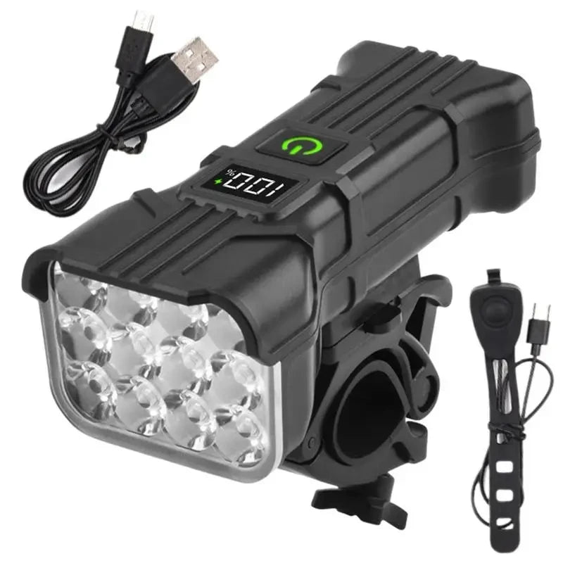 12 LED Bicycle Front Light Rechargeable Bike Light with Horn MTB Bicycle Head Lights Cycling Bike Safety Lamp for Night Riding