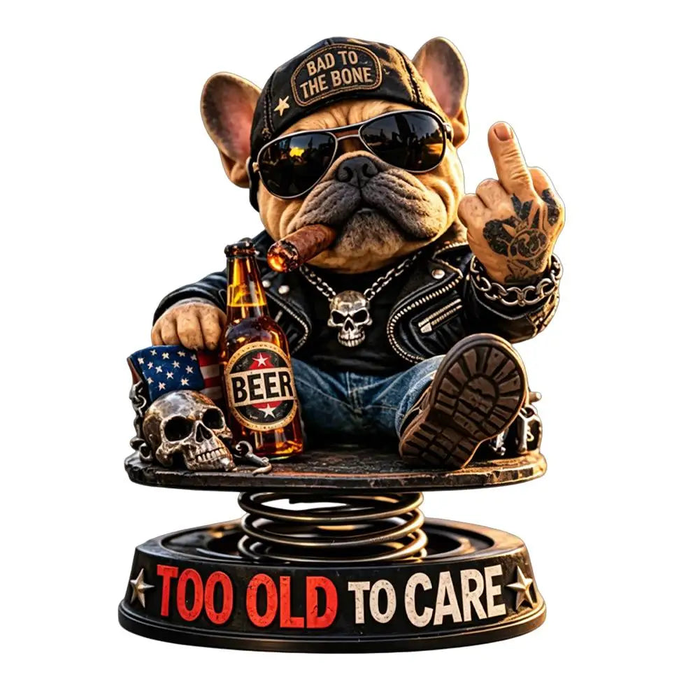 Biker Bulldog Dashboard Ornament Spring Shaking Design 105cm Tall Cold Cast Premium Automotive Accessory