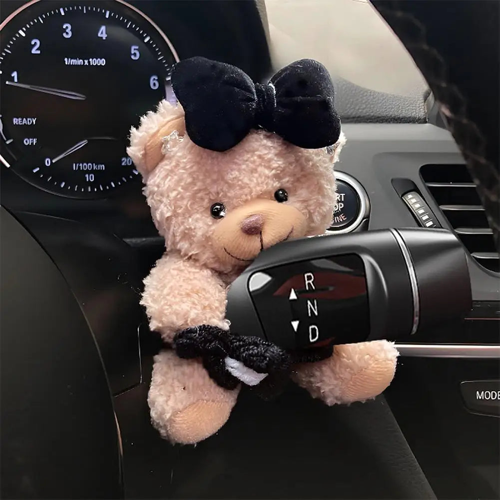 Cute Bear Car Gear Shift Decoration Plush Doll Turn Signal Wiper Rearview Mirror Premium Automotive Accessory