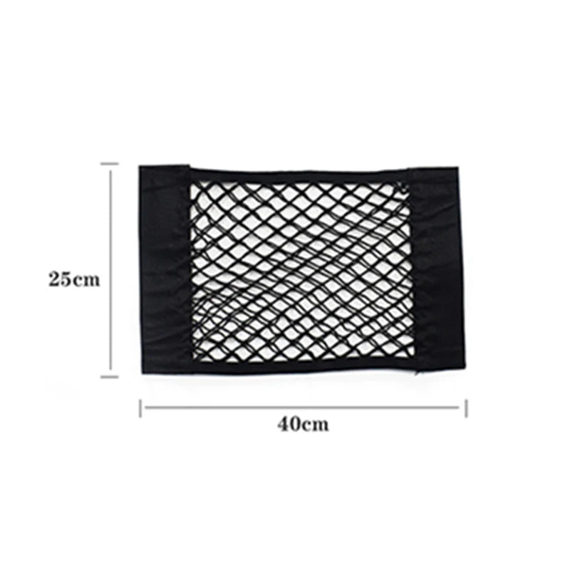 Car Seat Back Organizer Trunk Net Mesh Pocket Elastic String Magic Sticker